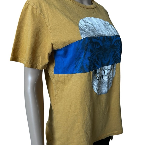 Zara Mustard Yellow Tiger Skull Graphic T-Shirt - Picture 2 of 3